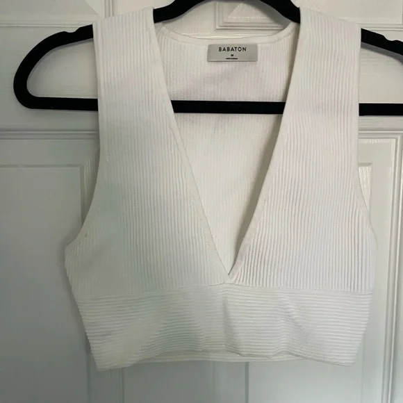 Babaton Ivory Ribbed Deep V Tank Top - Picture 1 of 2